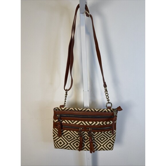 Spartina Daufuskie Island 449 Leather & Linen Geometric Design Purse MSRP$269 - Picture 1 of 10